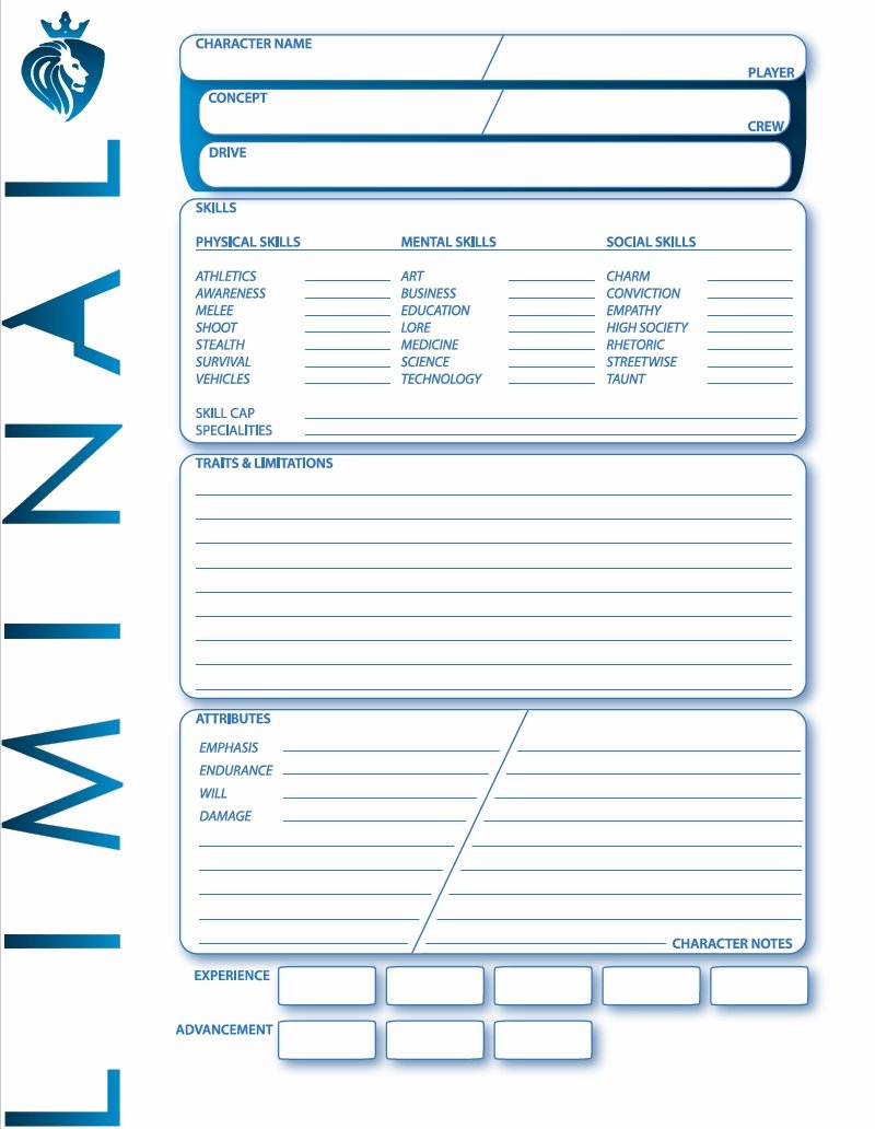 Liminal: Character Sheet (Free) - Modiphius Entertainment