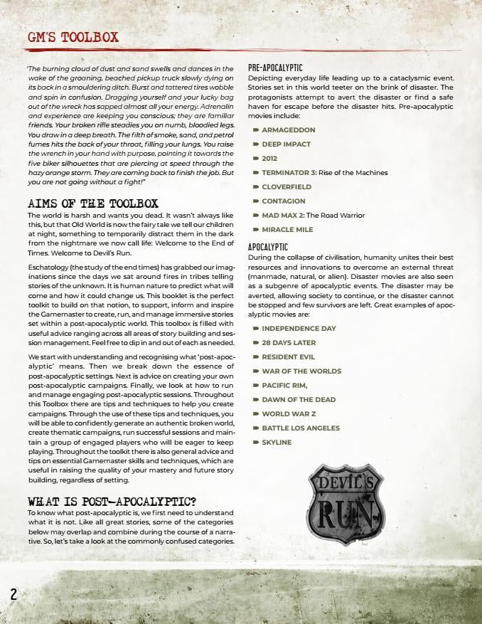 Devil's Run Roleplaying Game GM Screen & Toolkit - PDF